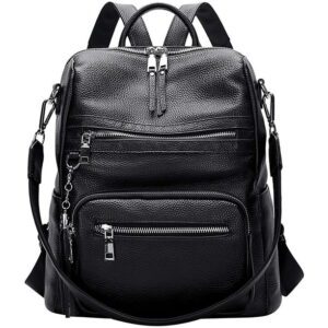 US Artistic Leather Genuine Backpack Purse For Women Large Casual Shoulder Bags S106 Black