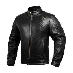 Mens Leather Motorcycle Jackets Black Moto Riding Motorbike Racing Cafe Racer Biker Jacket - Dominic
