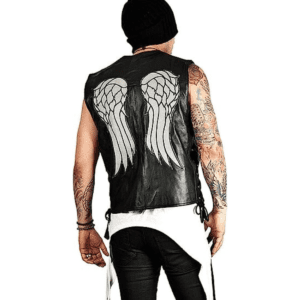 Men's Walking Dead Angel Governor Wings Black Leather Vest