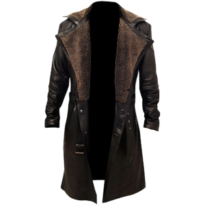 MEN'S GERMAN WW2 BROWN BELTED FUR REAL LEATHER TRENCH LONG WINTER COAT JACKET