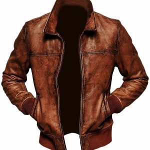 Men's Vintage Cafe Racer Classic Motorcycle Distressed Brown Bomber Style Leather Jacket