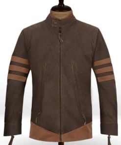 X Men Wolverine Brown Striped Leather Jacket For Mens - Image 3