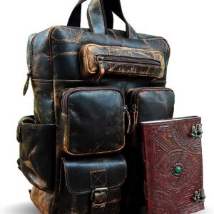 Buffalo Leather Backpack Multi Pockets Daypack Travel Laptop Bag For Men Women