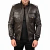 Mens Brown Leather Bomber Jacket