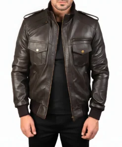 Mens Brown Leather Bomber Jacket