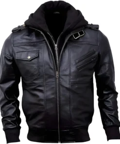 Bomber Genuine Leather Men's Jacket Hooded - Black and Brown