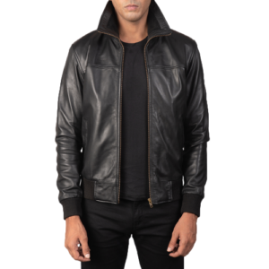 USA Air Rolf Black Leather Bomber Jacket