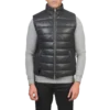 Mens Black Leather Puffer Vest