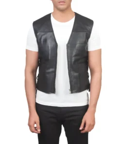 Mens Black Leather Vest