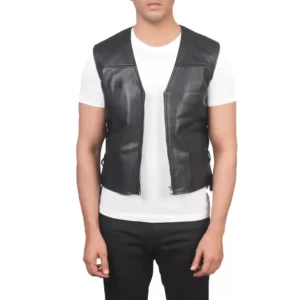 Mens Black Leather Vest