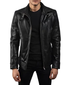 Men's Real Leather Bomber Jacket Black