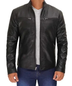 Mens Black Cafe Racer Leather Jacket