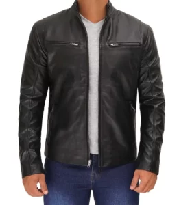 Mens Black Cafe Racer Leather Jacket