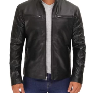 Mens Black Cafe Racer Leather Jacket