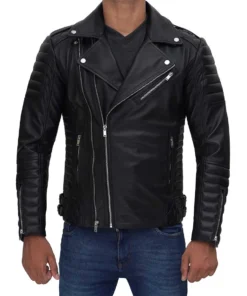 Mens Biker Real Black Leather Jacket