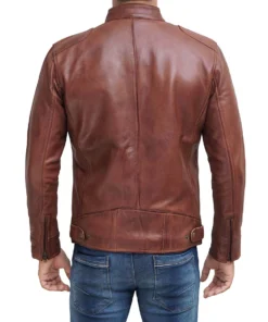 Alternative view of Mens Cafe Racer Leather Jacket Brown