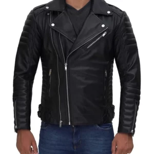 Mens Biker Real Black Leather Jacket