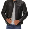 Men's Black Cafe Racer Leather Jacket