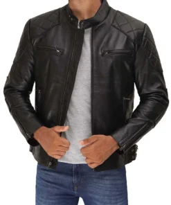 Men's Black Cafe Racer Leather Jacket