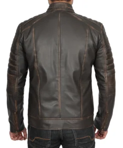 Mens Distressed Dark Brown Cafe Racer Vinatge Real Leather Jacket - Image 2