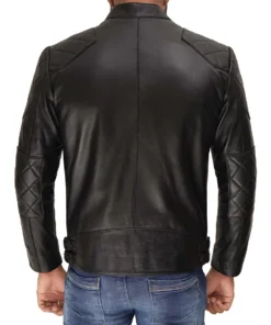 Alternative view of Cafe Racer Black Leather Jacket for Men - Premium Stylish Multi-Pockets
