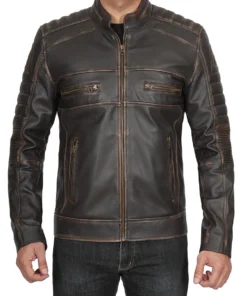 Mens Distressed Dark Brown Cafe Racer Vinatge Real Leather Jacket - Image 4