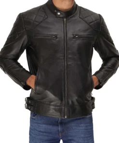 Cafe Racer Black Leather Jacket for Men - Premium Stylish Multi-Pockets - Image 3