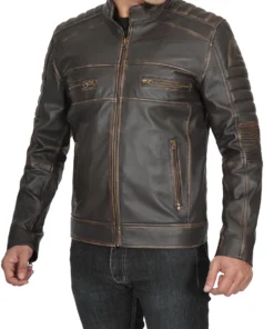 Mens Distressed Dark Brown Cafe Racer Vinatge Real Leather Jacket - Image 5