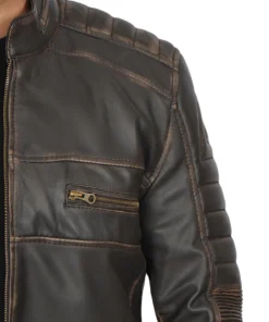 Mens Distressed Dark Brown Cafe Racer Vinatge Real Leather Jacket - Image 6