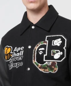A Bathing Ape Black Bape Varsity Jacket - Image 4