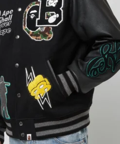 A Bathing Ape Black Bape Varsity Jacket - Image 5