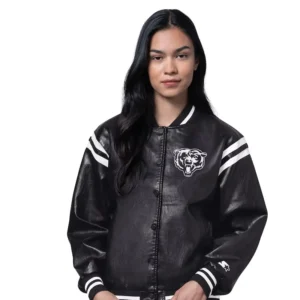 Chicago Bears Starter Black High Heat Vegan Leather Varsity Jacket