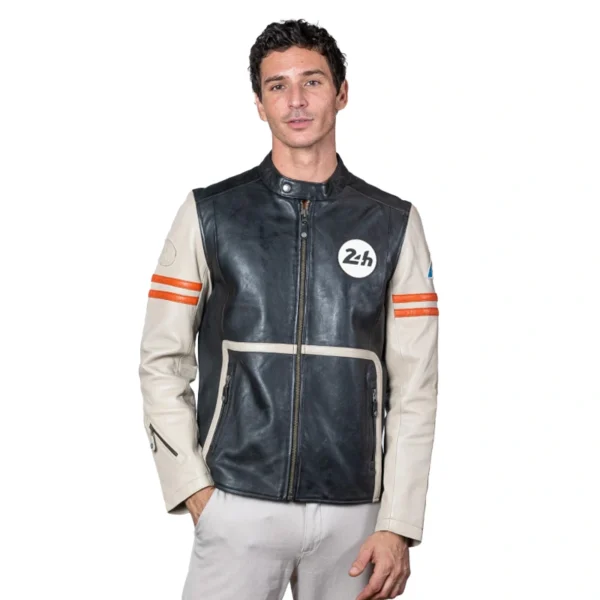 Mans Karl 24H Le Black Ecru Leather Jackets