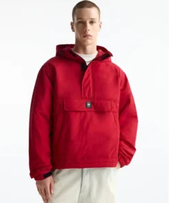 Pull And Bear Men's Red Hooded Jacket