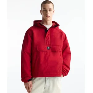 Pull And Bear Men's Red Hooded Jacket