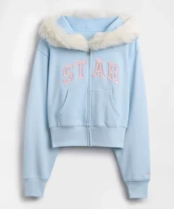 Gap × Sandy Liang Vegan Fur-Trim Crop Zip Hoodie