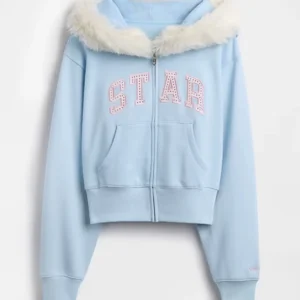 Gap × Sandy Liang Vegan Fur-Trim Crop Zip Hoodie