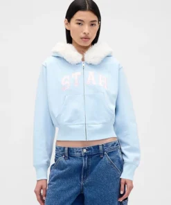 Gap × Sandy Liang Vegan Fur-Trim Crop Zip Hoodie - Image 3