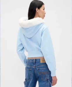 Gap × Sandy Liang Vegan Fur-Trim Crop Zip Hoodie - Image 2