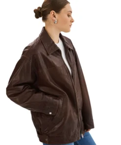 Alternative view of Lamarque Theia Oversized Leather Bomber Jacket