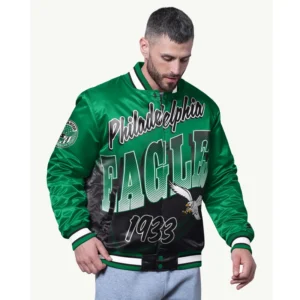 Philadelphia Eagles Pass Rush Satin Varsity Jacket