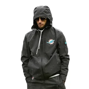 Miami Dolphins 2025 Coach Mike McDaniel Black Hooded Full-Zip Rain Jacket