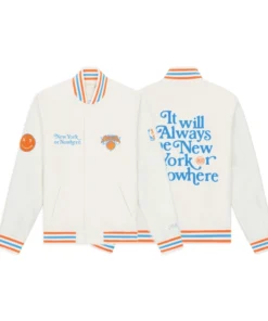 New York NYON x Knicks Cream Motto Varsity Jacket 2025
