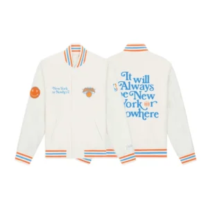 New York NYON x Knicks Cream Motto Varsity Jacket 2025