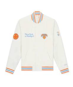 New York NYON x Knicks Cream Motto Varsity Jacket