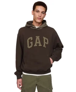Gap Houndstooth Logo Hoodie Terra Brown For Woman