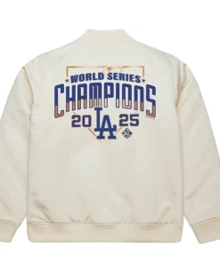 Alternative view of Los Angeles Dodgers Cream 2025 World Series Champions Bomber Jacket