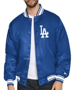 Los Angeles Dodgers Starter Home Plate Printed Satin Varsity Jacket - Image 3