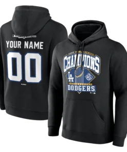 Los Angeles Dodgers Black 2025 World Series Champions Custom Name & Number Hoodie