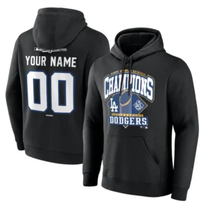 Los Angeles Dodgers Black 2025 World Series Champions Custom Name & Number Hoodie